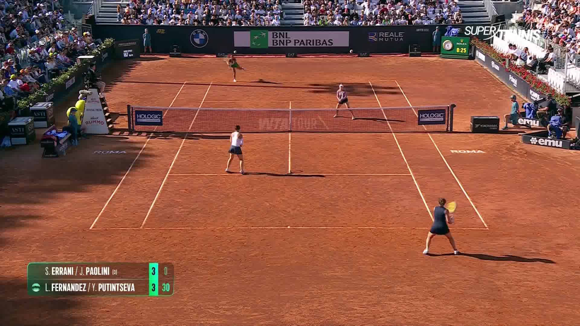 WTA 1000 Roma, doppio 2°T: Errani/Paolini c. Fernandez/Putintseva, gli highlights