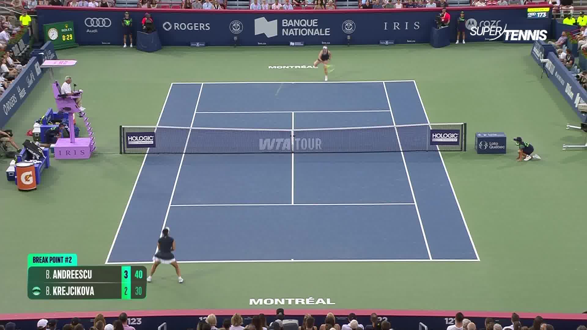 WTA Montreal, primo turno: highlights Andreescu-Krejcikova